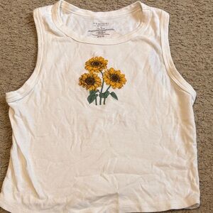 Sunflower Embroidered White Tank Top